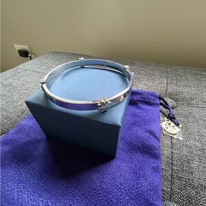 Tory Burch Silver Tone Bangle with Logo Cross Accents
